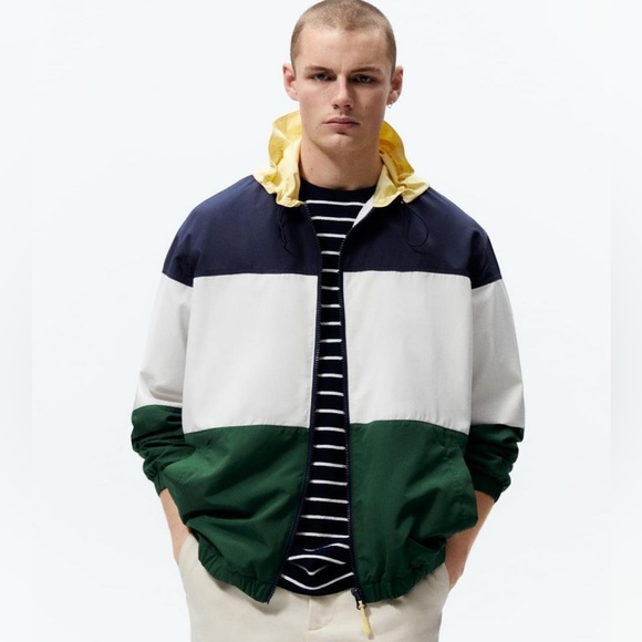 NWT ZARA Men’s Jacket Windbreaker Multicoloured Size XL Green Blue Yellow White - Picture 4 of 11